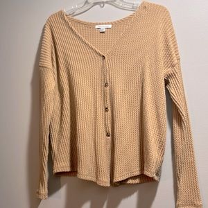American Eagle Long Sleeve Sweater Blouse- tan/yellow/cream